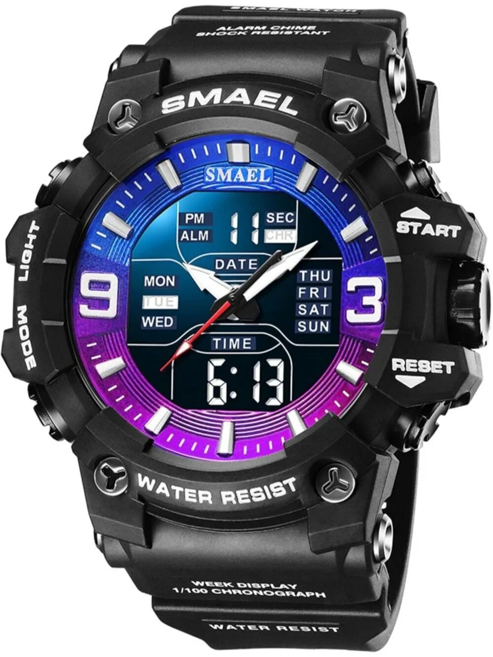 Men's Black Purple Analog Luminous Waterproof LED Electronic Digital Wrist Watch